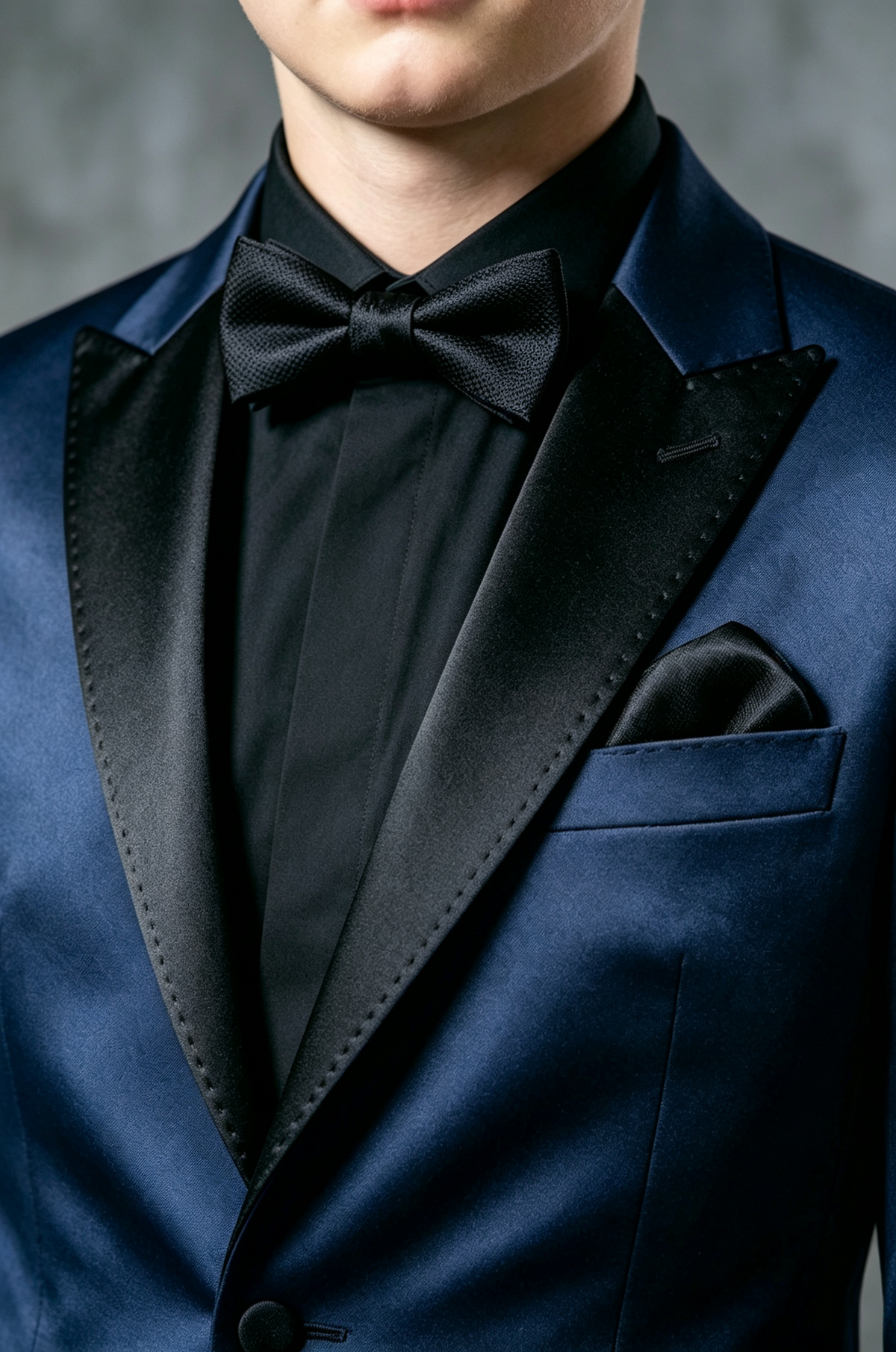 Navy Satin Tuxedo 2-Piece Suit with Black Satin Lapels
