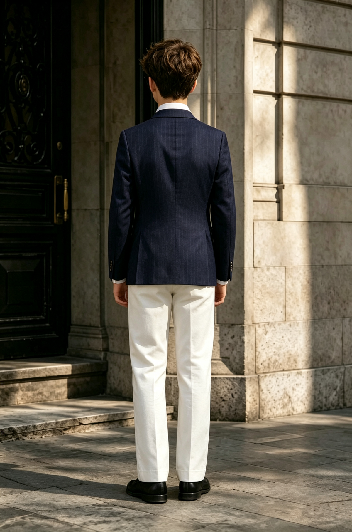 Navy & White Pinstripe Double Breasted Blend 2-Piece Suit