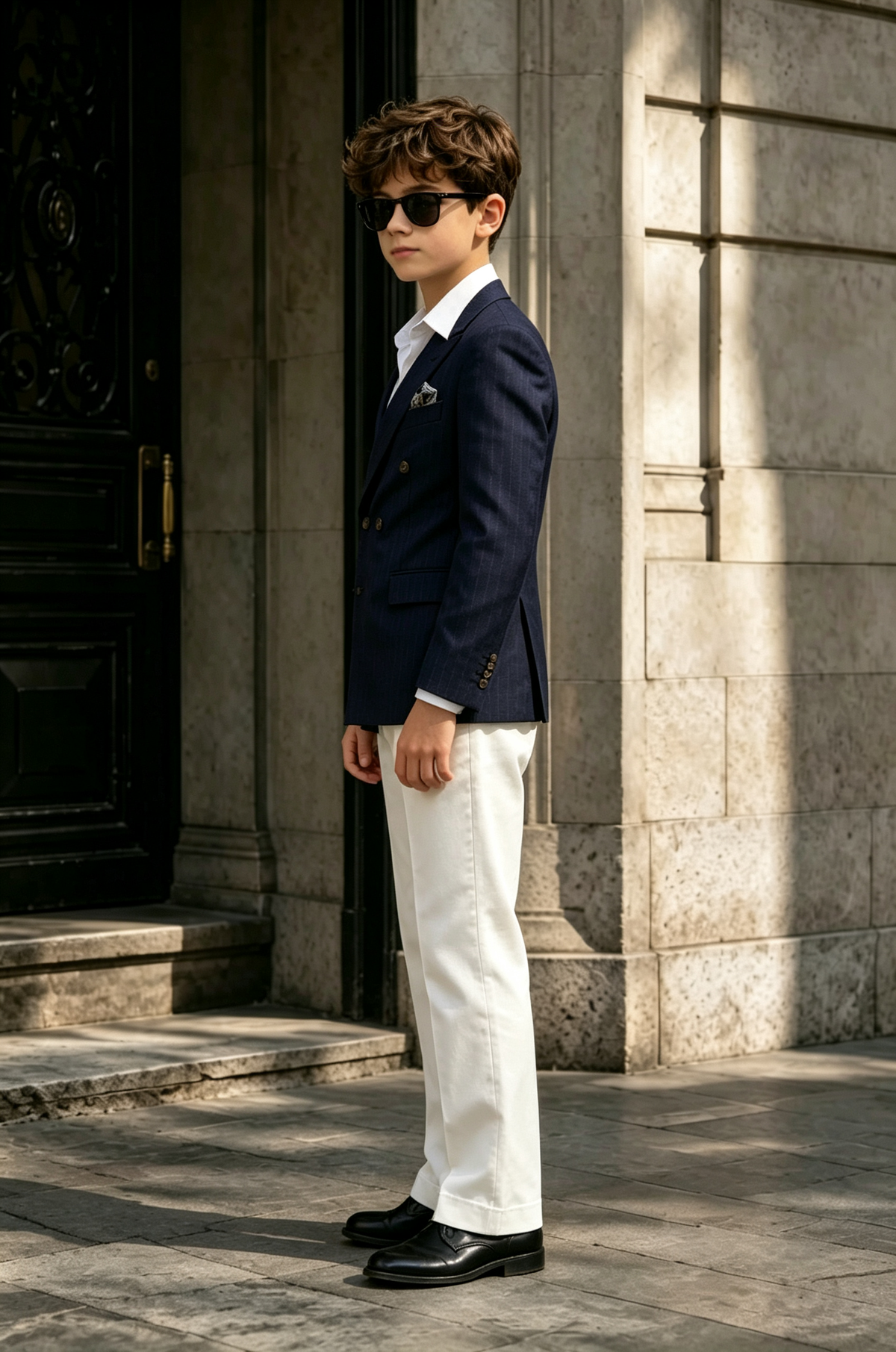 Navy & White Pinstripe Double Breasted Blend 2-Piece Suit