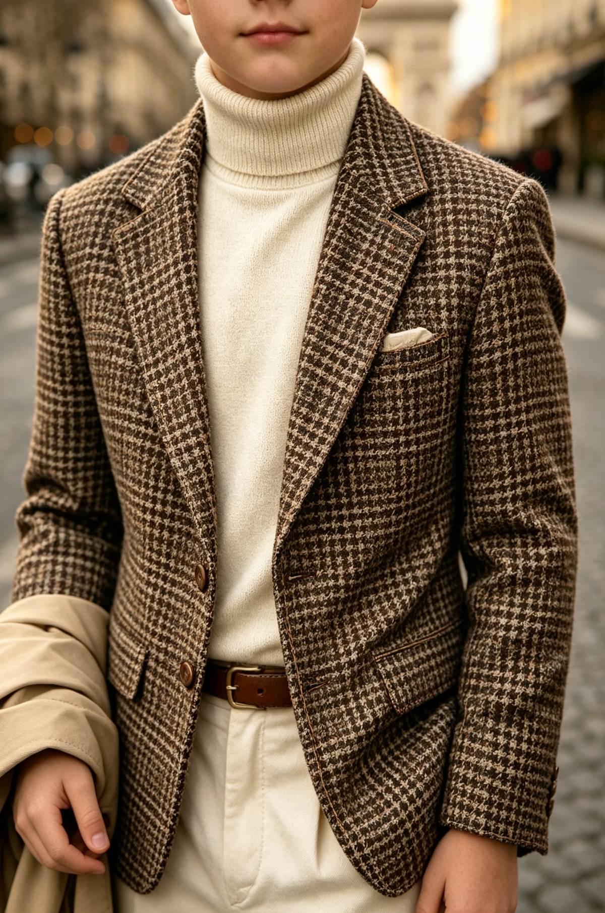 Brown Houndstooth Single Breasted Blend 2-Piece Suit