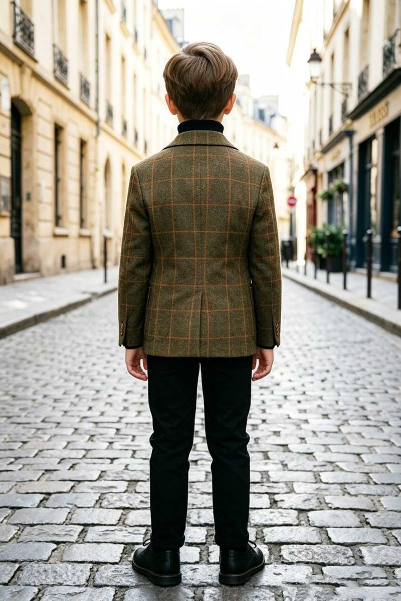 Boys Brown Check with Notch Lapel 2‑Piece Suit