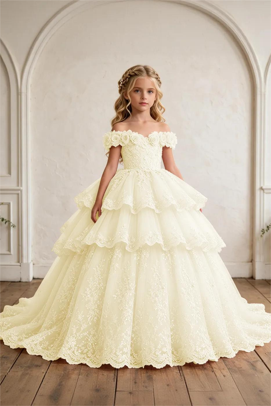 Pink Off Shoulder Heavy 3D Floral Lace Sequin Embroidery A-Line Cake Dress