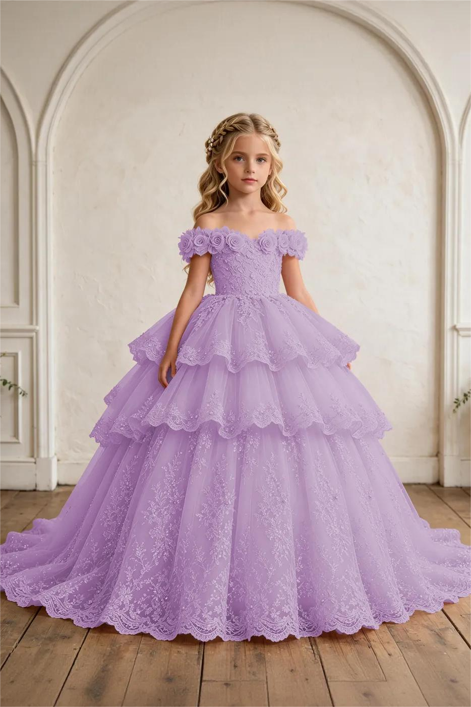 Pink Off Shoulder Heavy 3D Floral Lace Sequin Embroidery A-Line Cake Dress