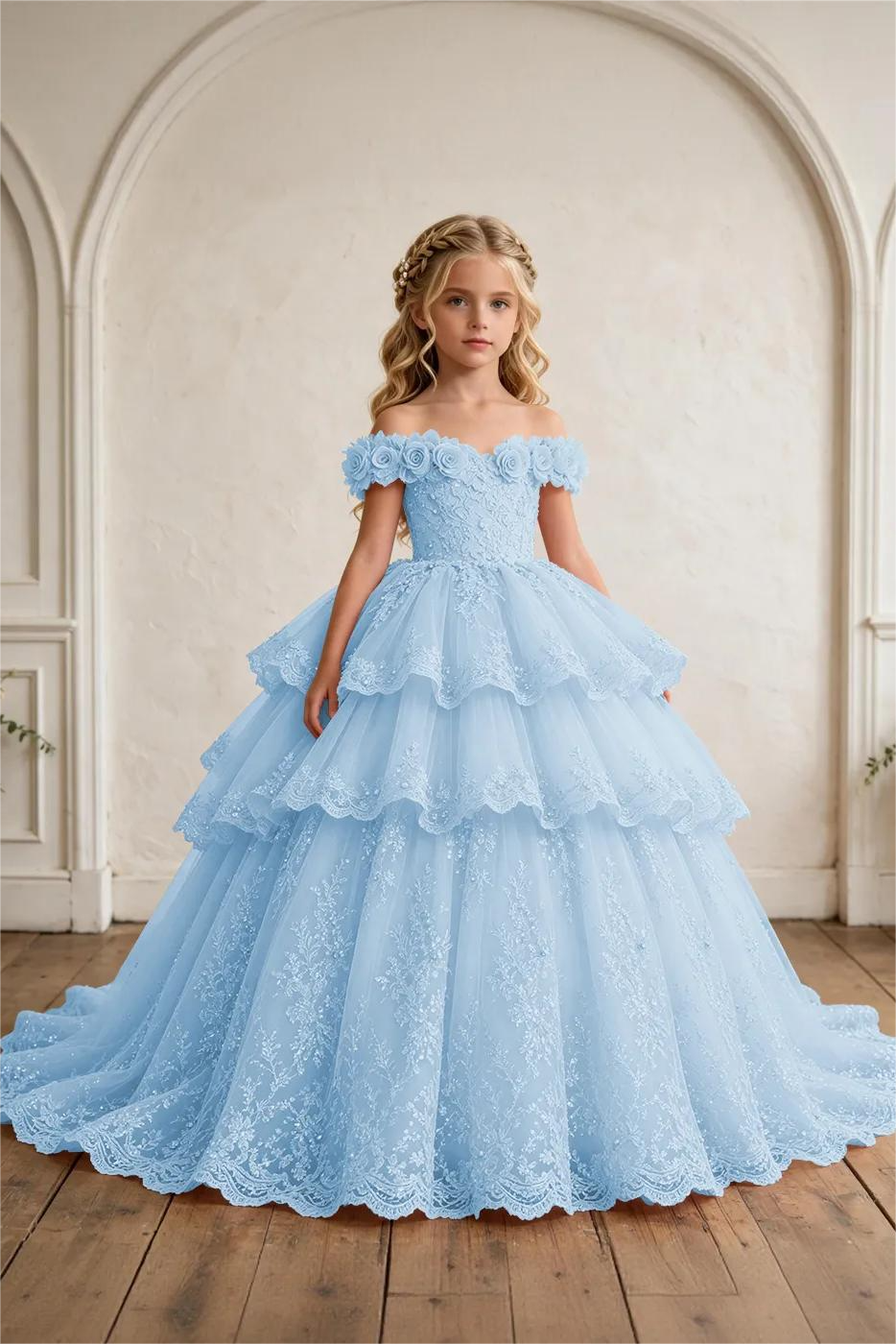 Pink Off Shoulder Heavy 3D Floral Lace Sequin Embroidery A-Line Cake Dress