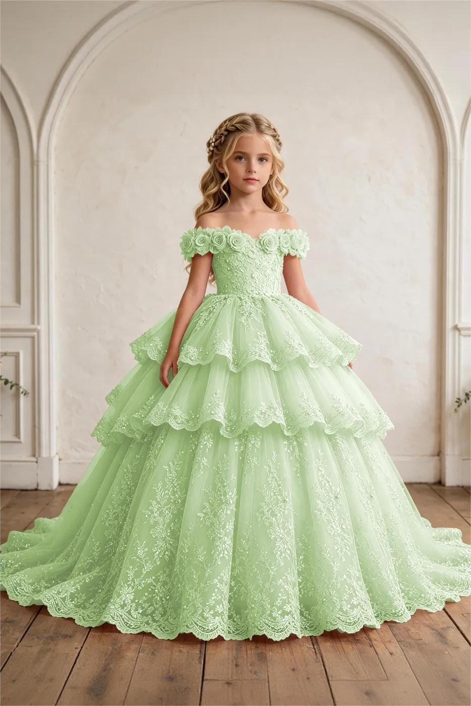 Pink Off Shoulder Heavy 3D Floral Lace Sequin Embroidery A-Line Cake Dress