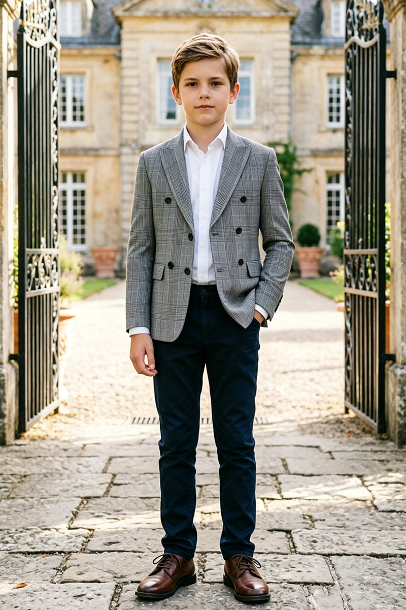 Boys Grey Plaid with Peak Lapel 2-Piece Suit