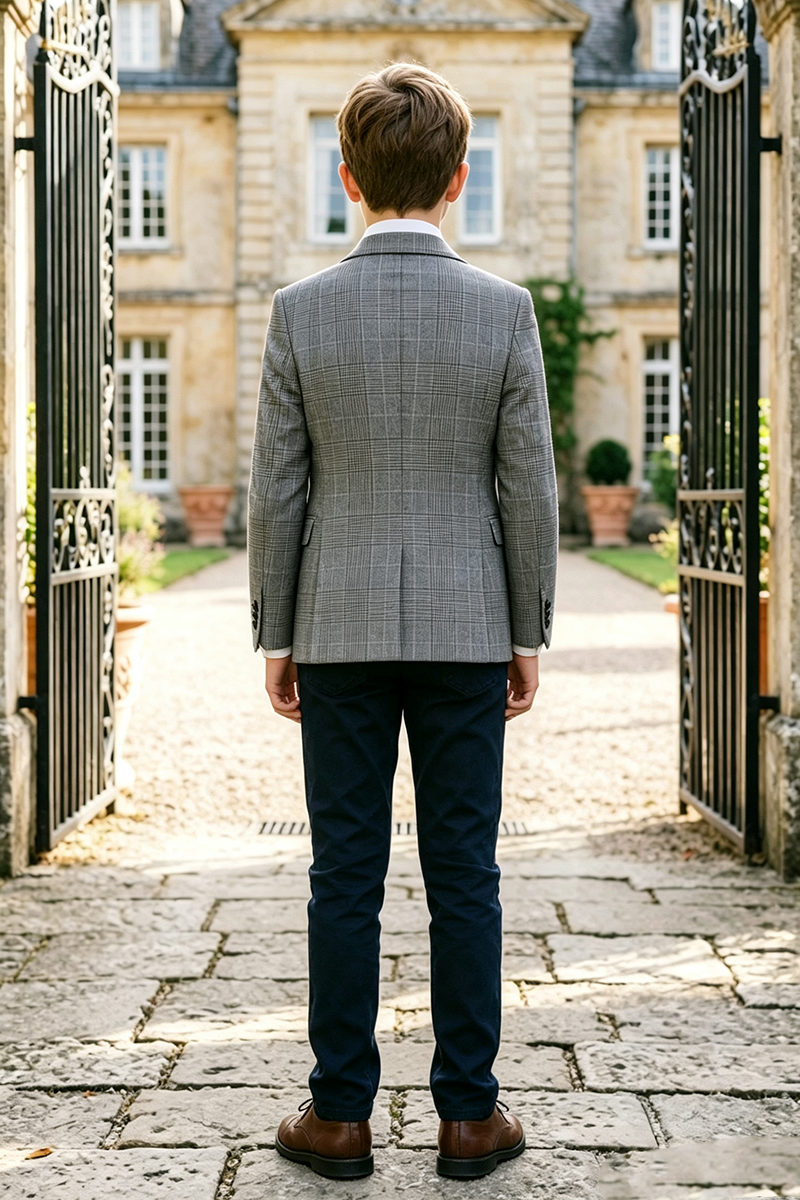 Boys Grey Plaid with Peak Lapel 2-Piece Suit