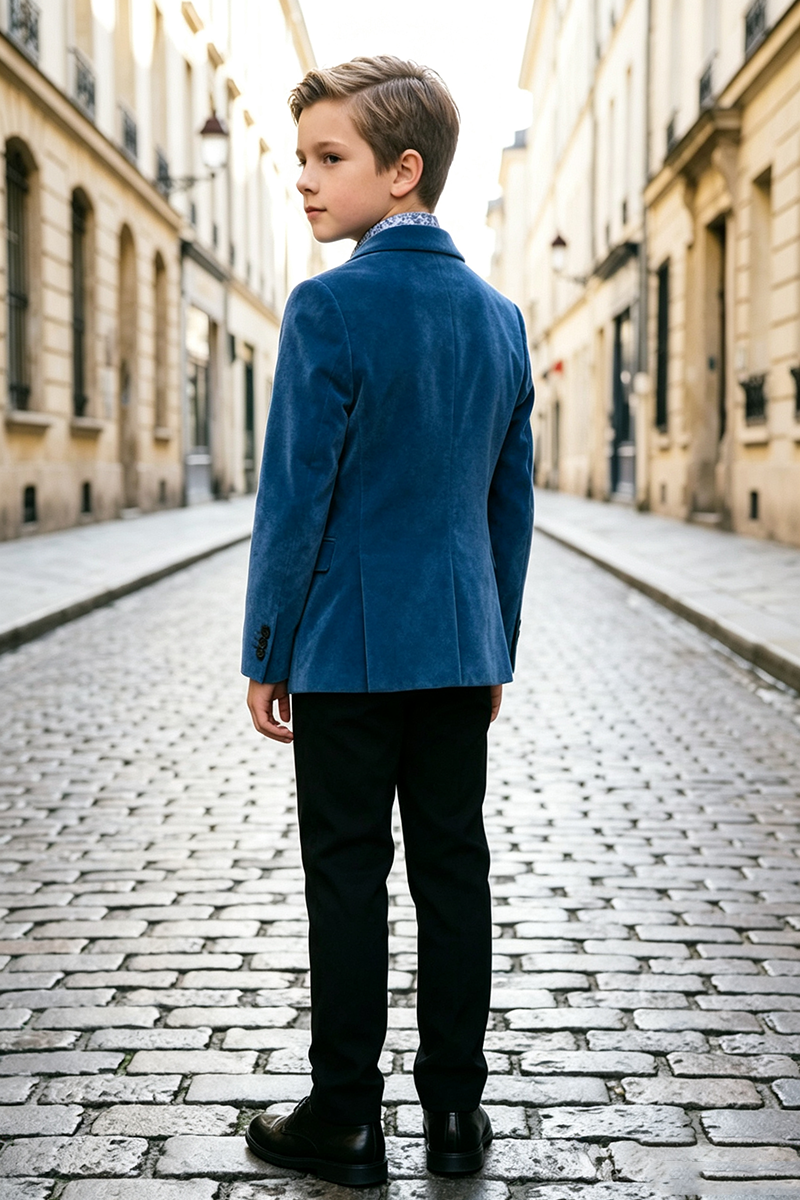 Boys Blue Velvet 3-Piece Suit for Weddings with Notch Lapel