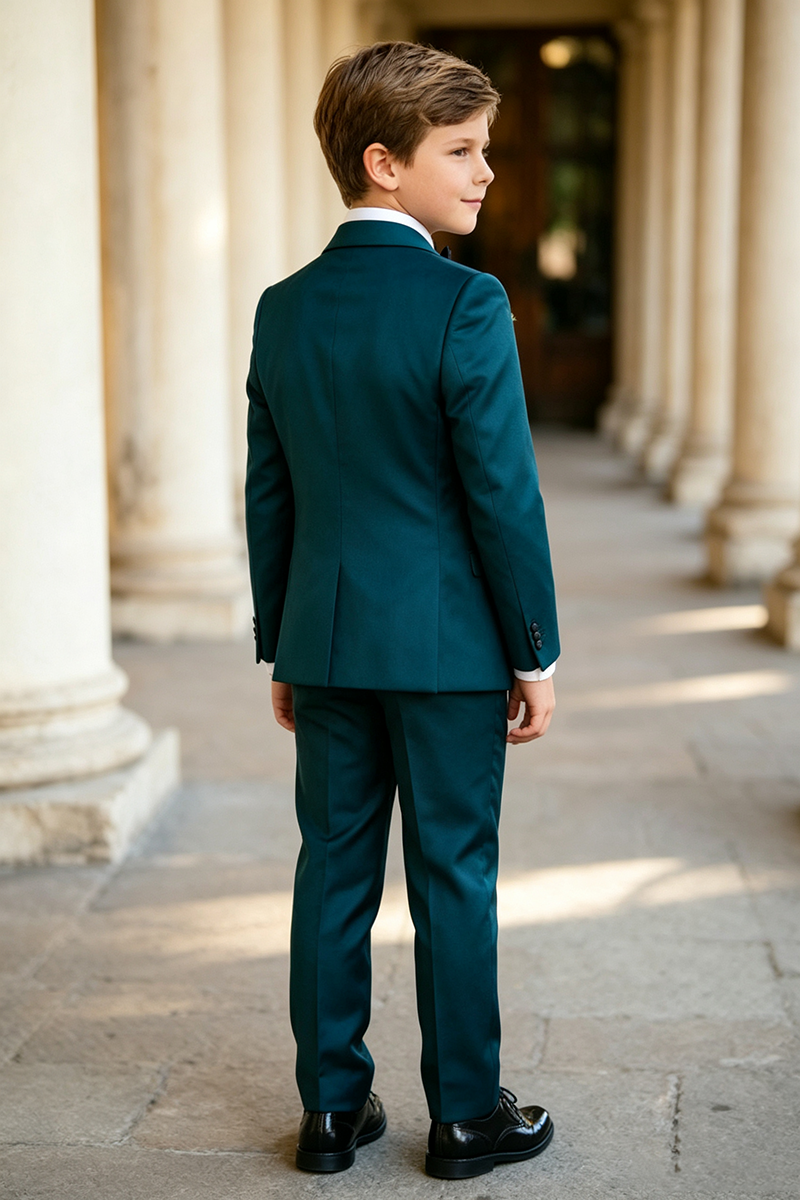 Boys Teal Tuxedo with Satin Peak Lapel 3-Piece Suit Set
