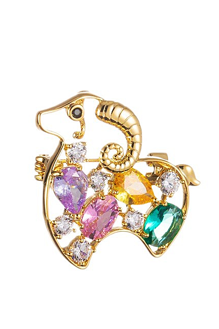 Gold Alloy Hollow Sheep Multi-Color Crystal Inlaid Animal Lapel Pin
