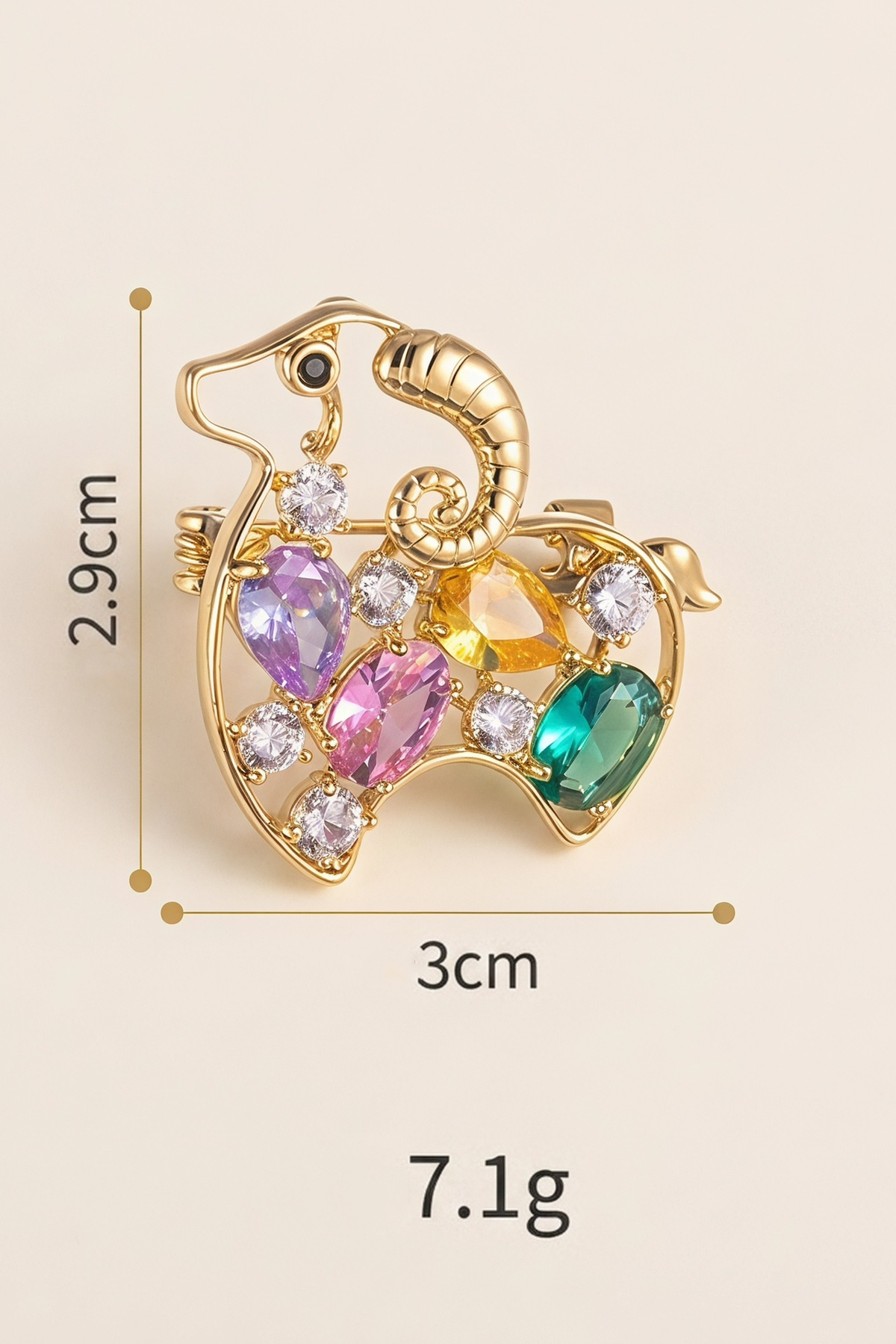 Gold Alloy Hollow Sheep Multi-Color Crystal Inlaid Animal Lapel Pin