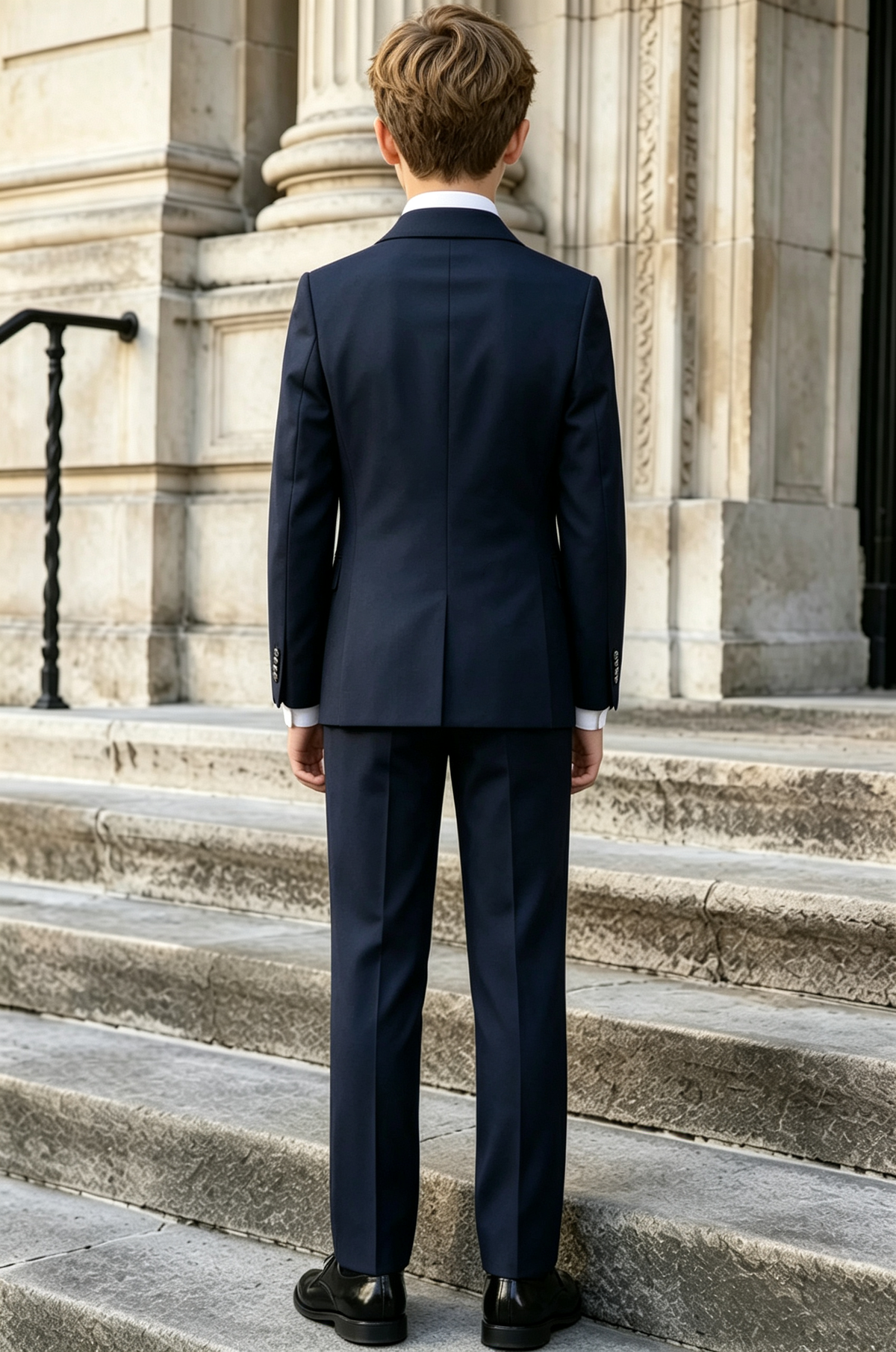 Navy Blend Silver Button Double-Breasted 2-Piece Suit Set