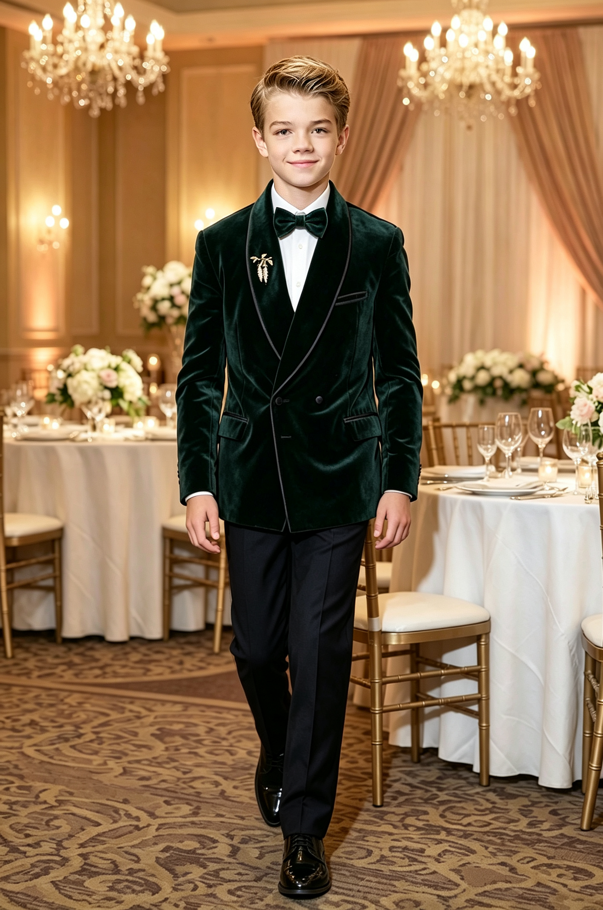 Emerald Green Velvet Black Satin Piping Double-Breasted Tuxedo 2-Piece Suit Set