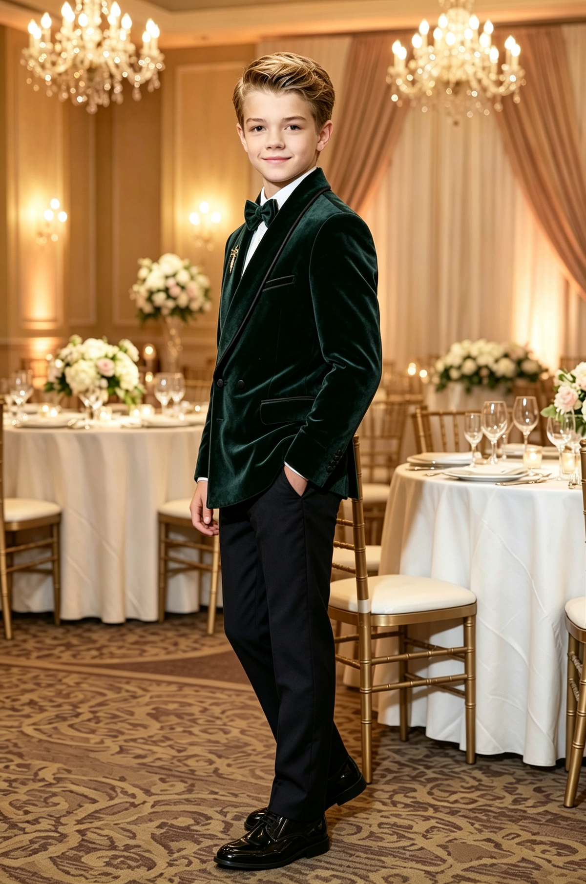 Emerald Green Velvet Black Satin Piping Double-Breasted Tuxedo 2-Piece Suit Set