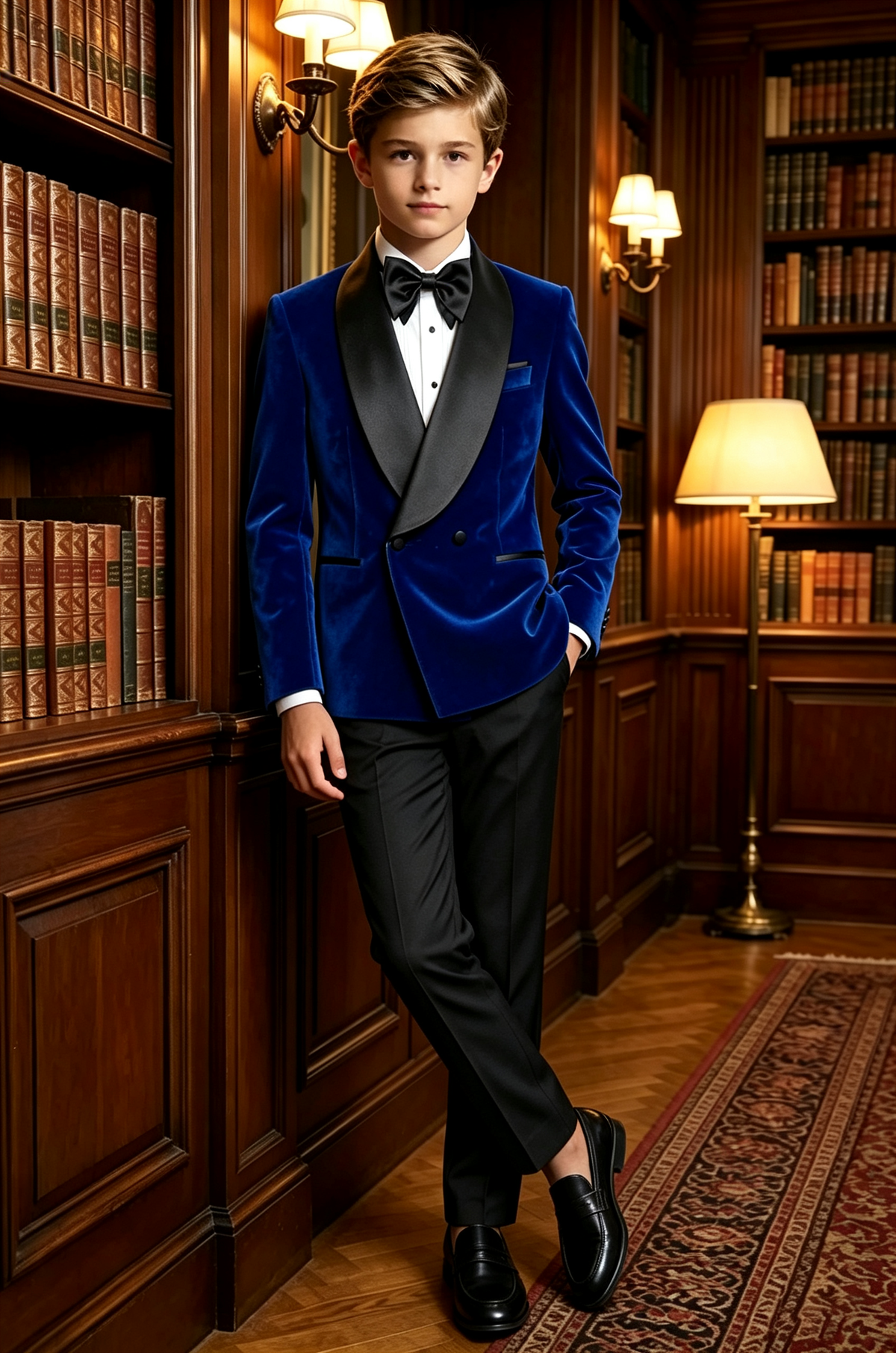 Royal Blue Velvet Black Satin Double-Breasted Tuxedo 2-Piece Suit Set