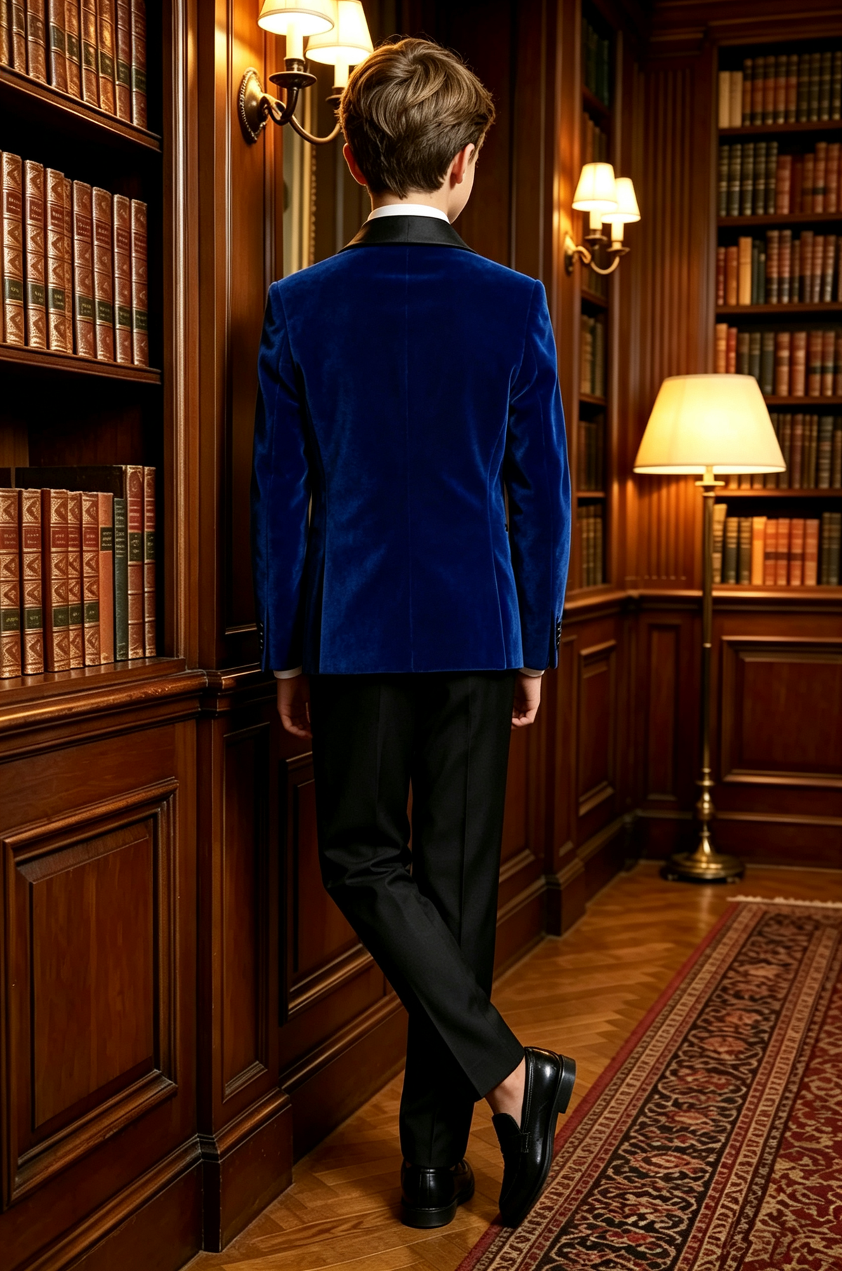 Royal Blue Velvet Black Satin Double-Breasted Tuxedo 2-Piece Suit Set