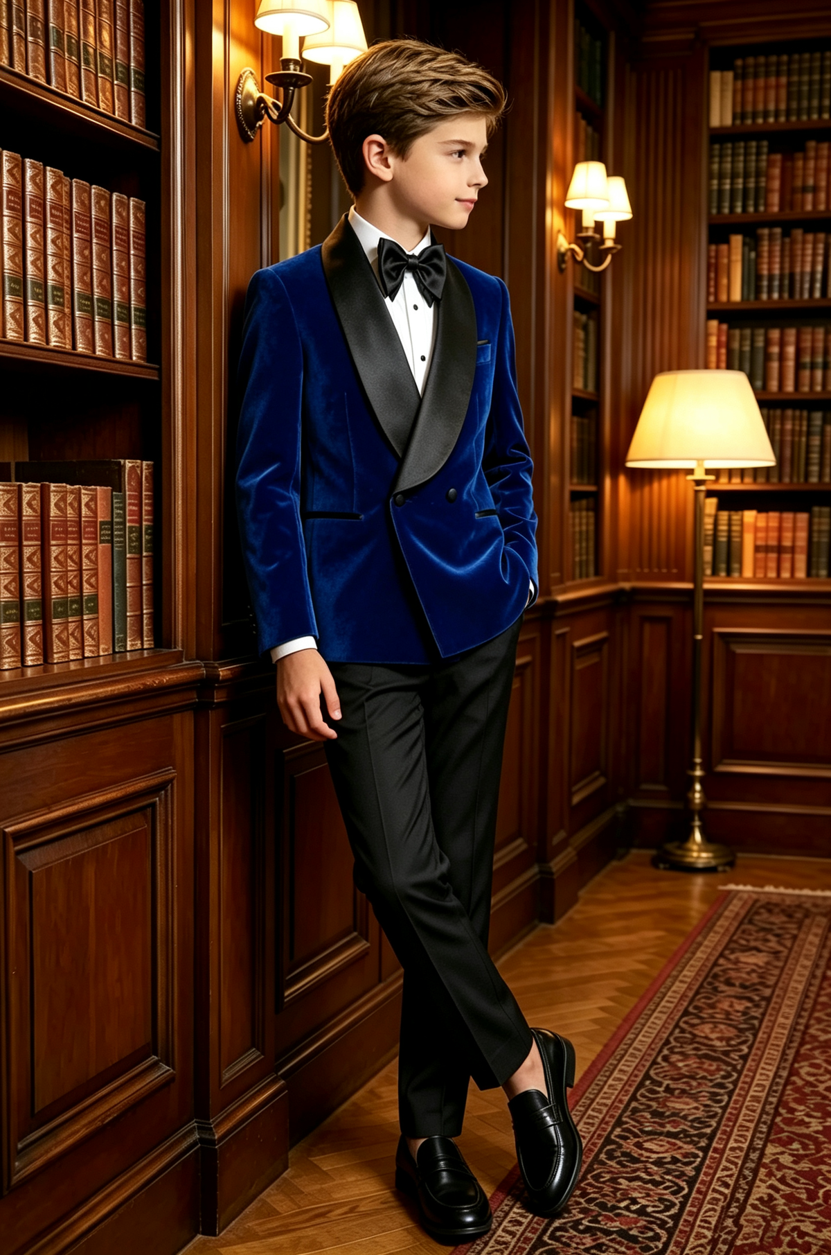 Royal Blue Velvet Black Satin Double-Breasted Tuxedo 2-Piece Suit Set