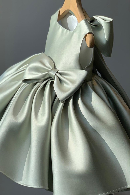 Sage Green Satin Sleeveless Square Neck A-Line Party Flower Girl Dress