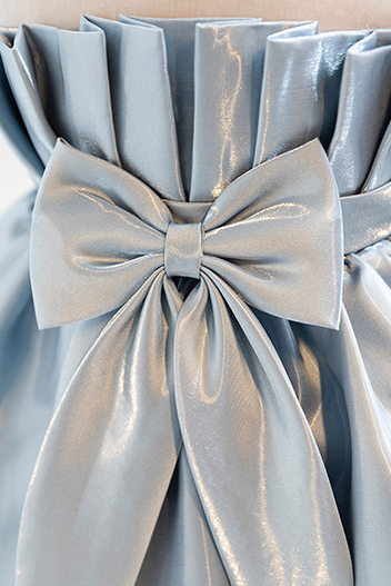 Blue Grey Iridescent Organza Puff Sleeve A-Line Party Flower Girl Dress