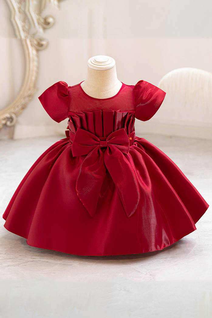 Blue Grey Iridescent Organza Puff Sleeve A-Line Party Flower Girl Dress