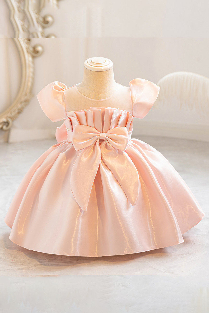 Blue Grey Iridescent Organza Puff Sleeve A-Line Party Flower Girl Dress