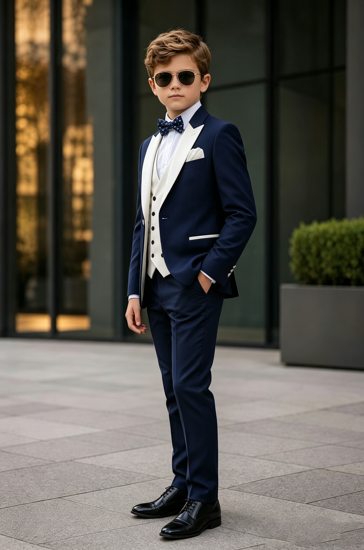 Navy & Cream Contrast Double Breasted Tuxedo 3 Piece Suit