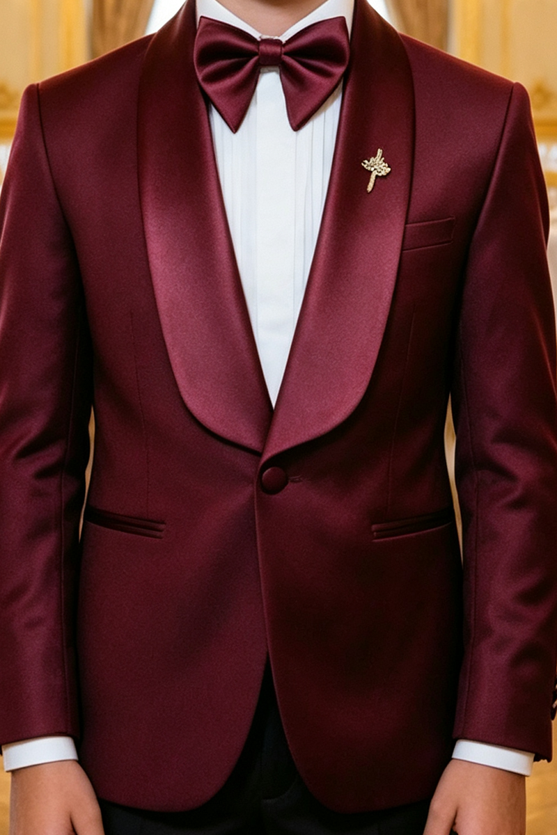 Boys Burgundy Tuxedo with Satin Shawl Lapel 2-Piece Suit for Weddings