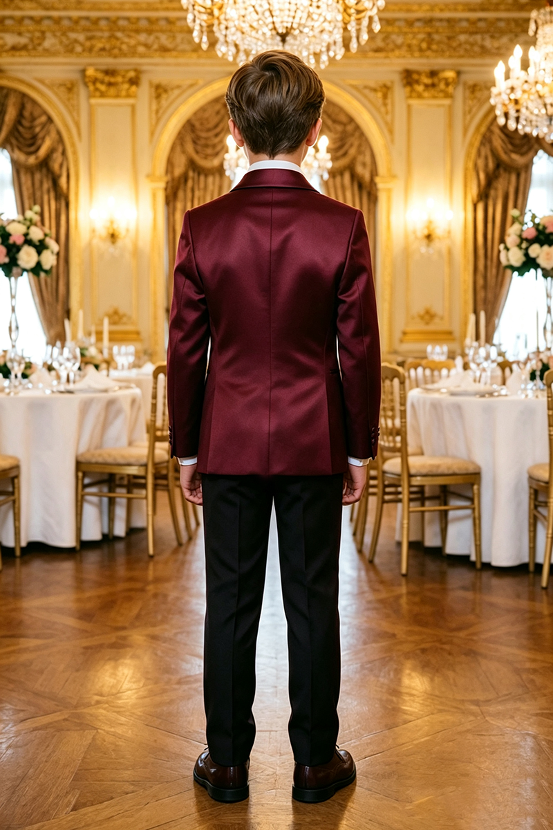 Boys Burgundy Tuxedo with Satin Shawl Lapel 2-Piece Suit for Weddings