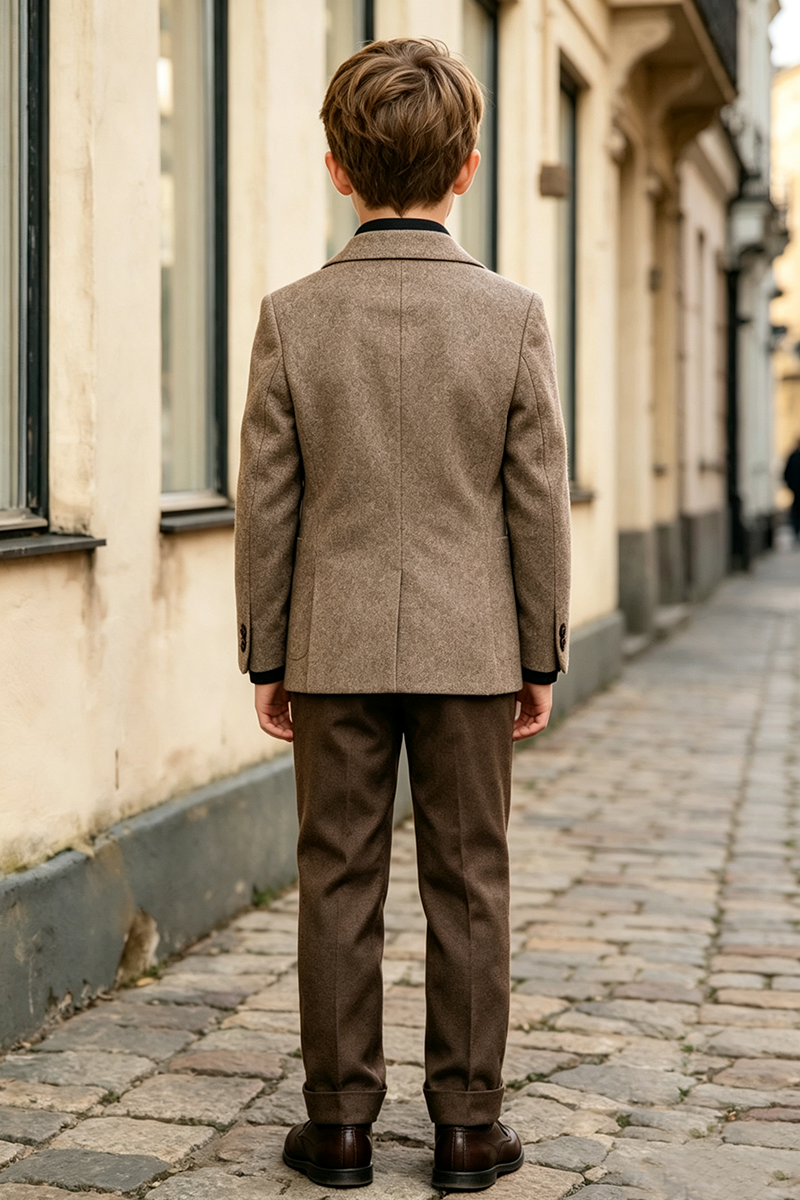 Boys Taupe Tweed with Notch Lapel 2-Piece Suit for Weddings