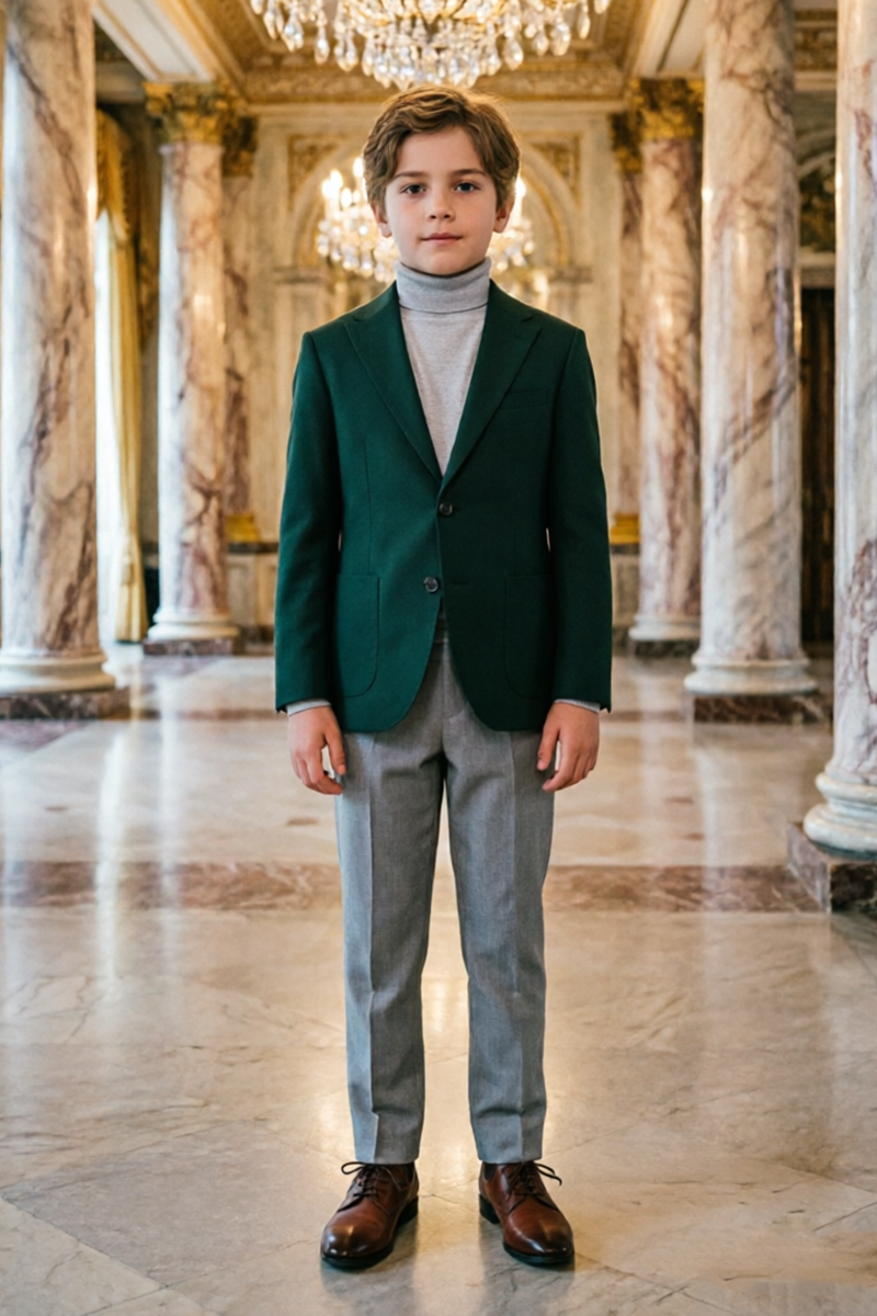 Boys Forest Green with Notch Lapel 2-Piece Suit
