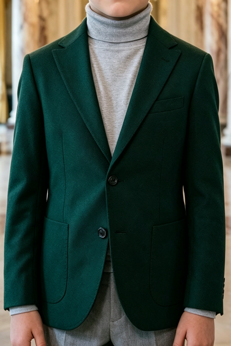 Boys Forest Green with Notch Lapel 2-Piece Suit