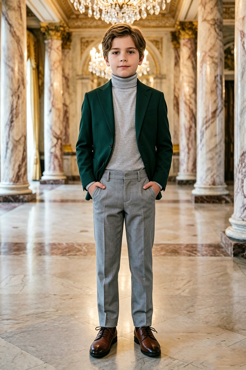 Boys Forest Green with Notch Lapel 2-Piece Suit