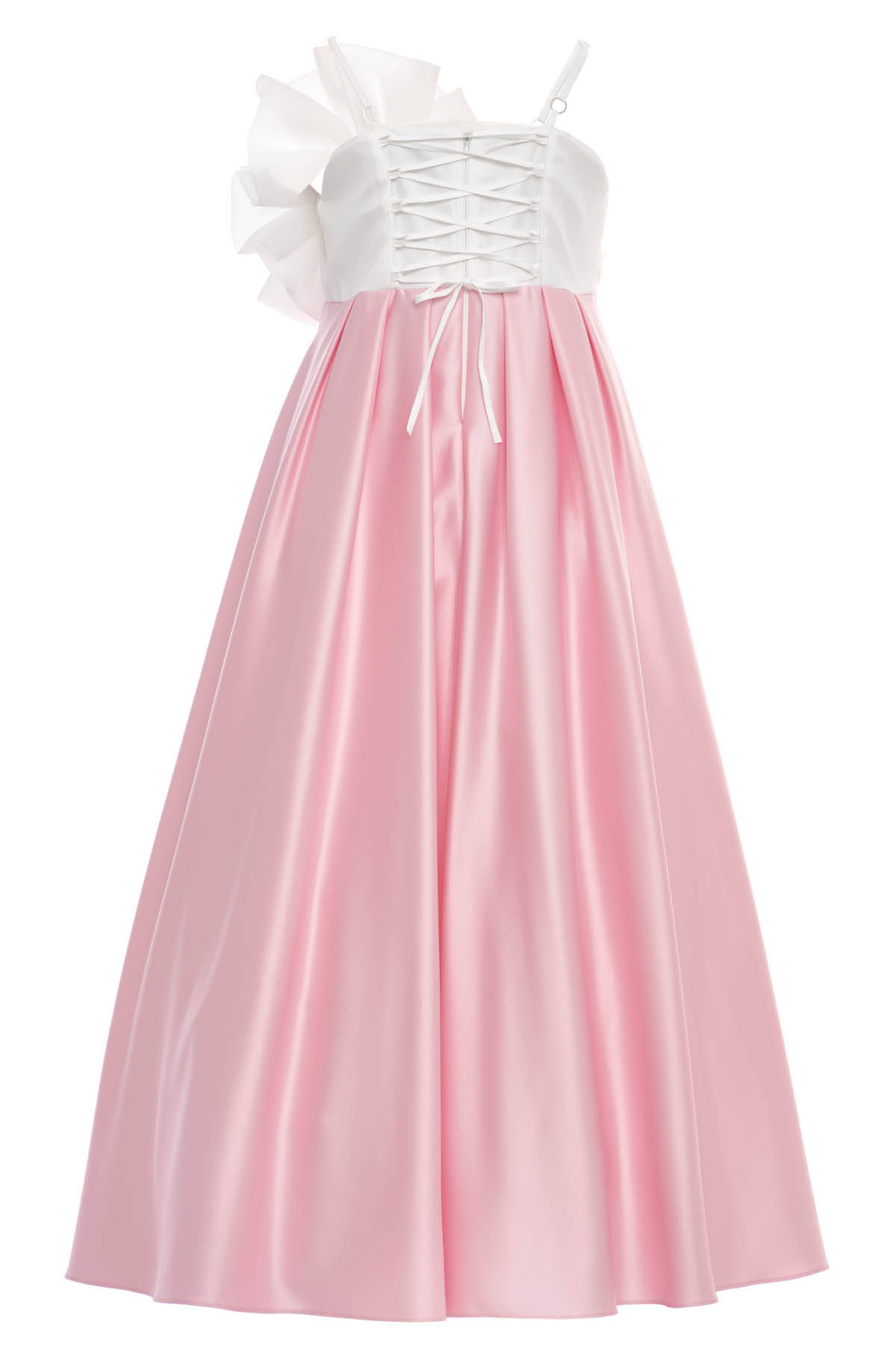 Pink Satin and White Organza 3D Floral A-Line Flower Girl Dress
