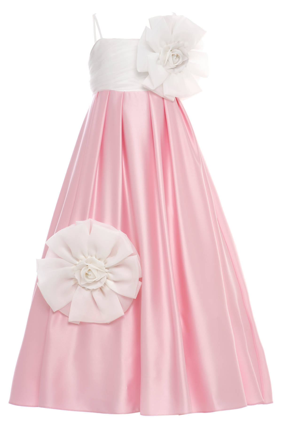 Pink Satin and White Organza 3D Floral A-Line Flower Girl Dress