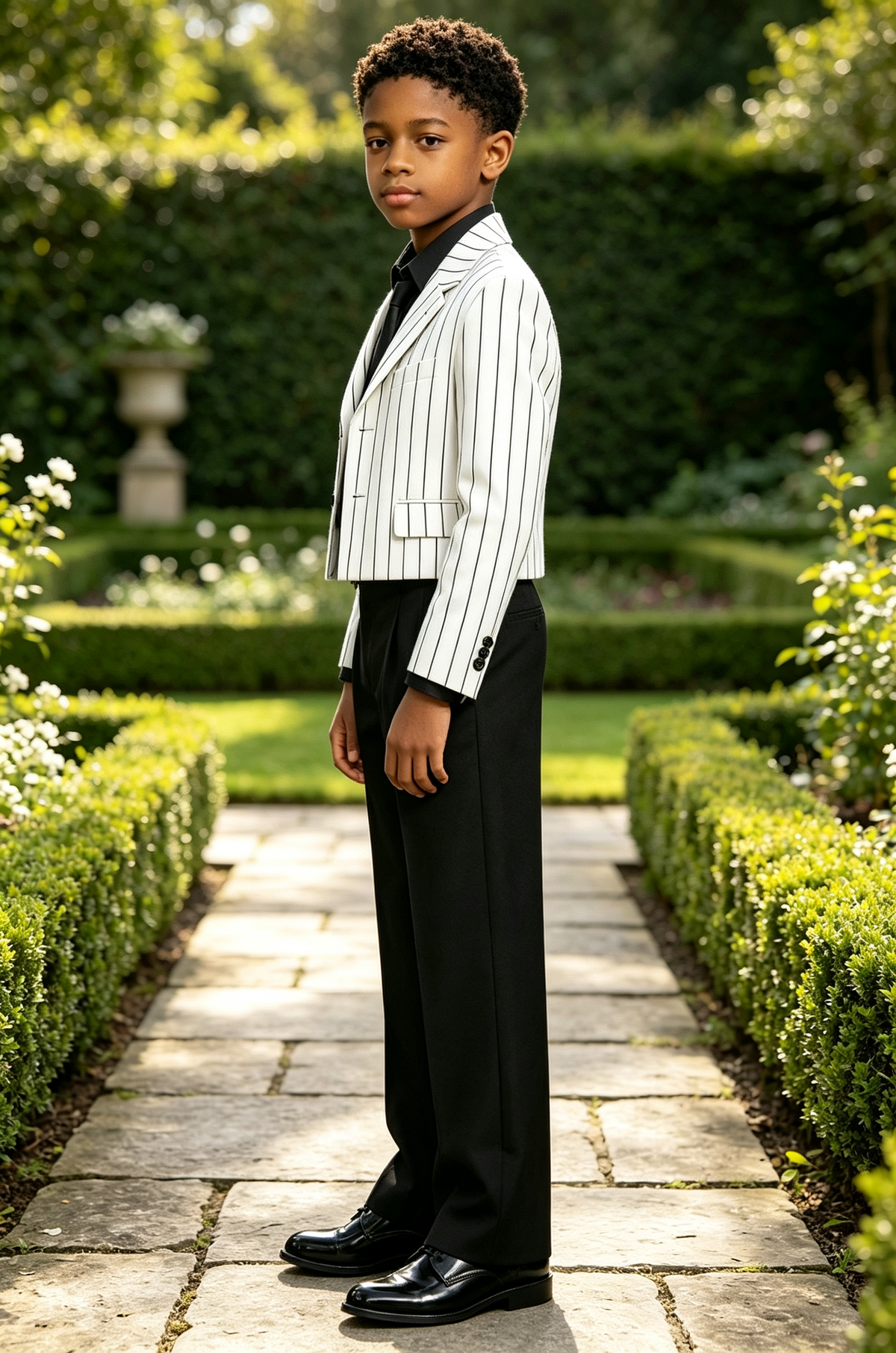 Black & White Striped Cropped Blazer Single Breasted 2 Piece Suit Set