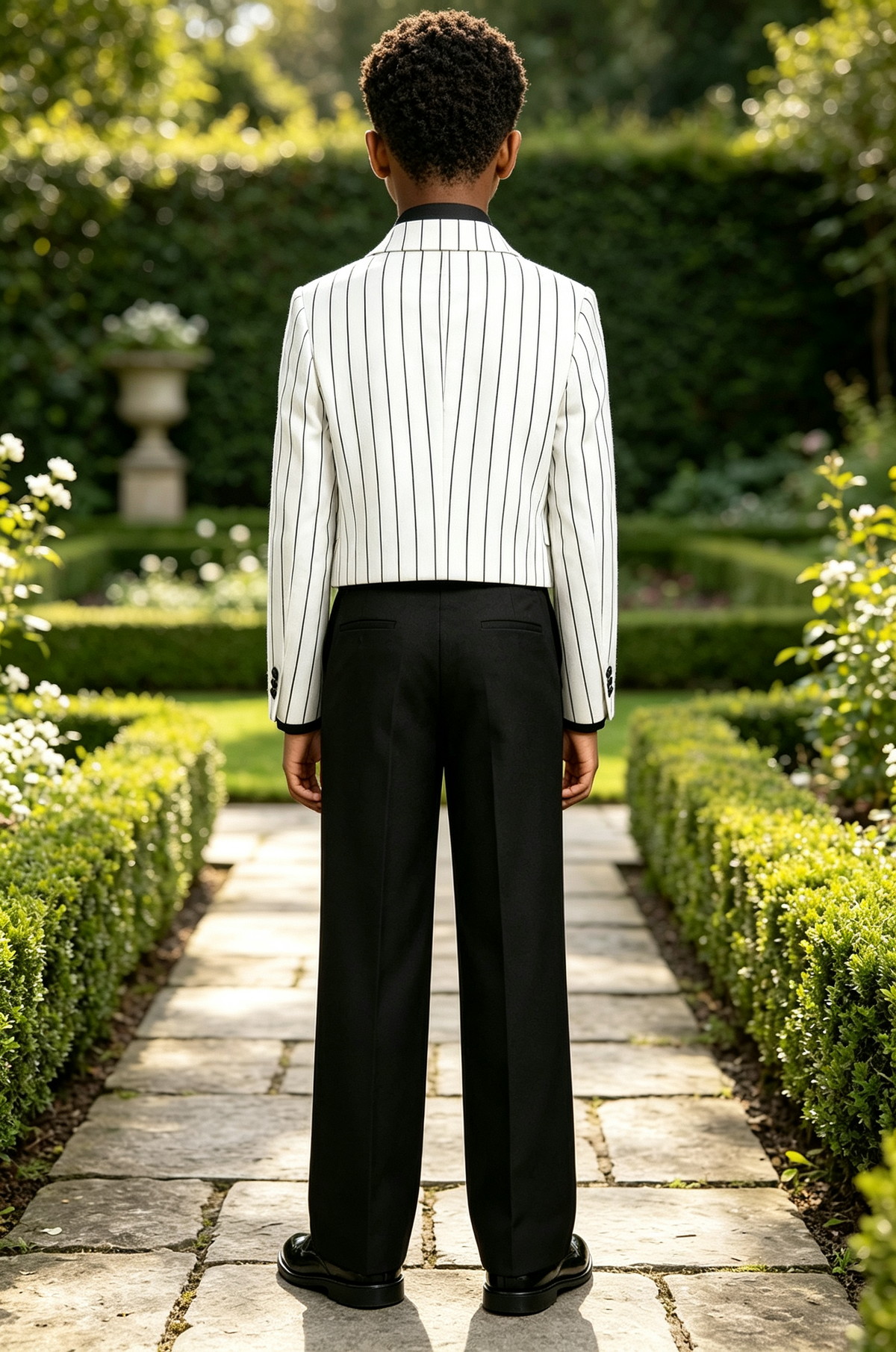 Black & White Striped Cropped Blazer Single Breasted 2 Piece Suit Set