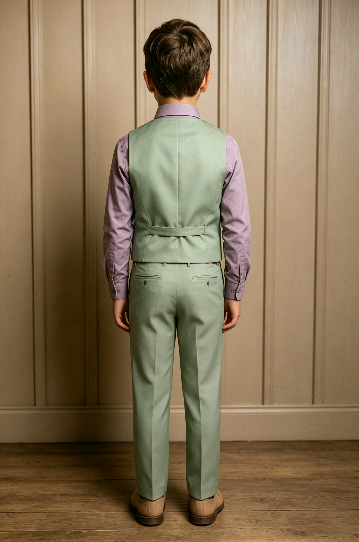 Grey Green Waistcoat V Neck Single Breasted 2 Piece Formal Suit Set