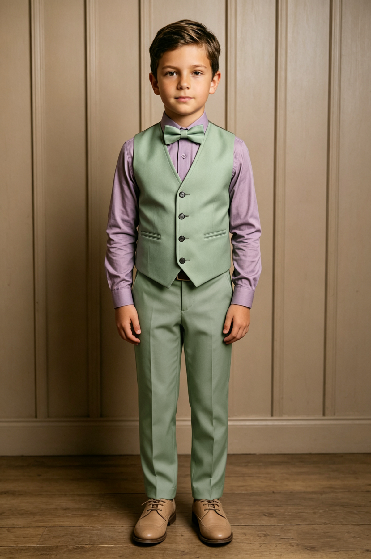 Grey Green Waistcoat V Neck Single Breasted 2 Piece Formal Suit Set