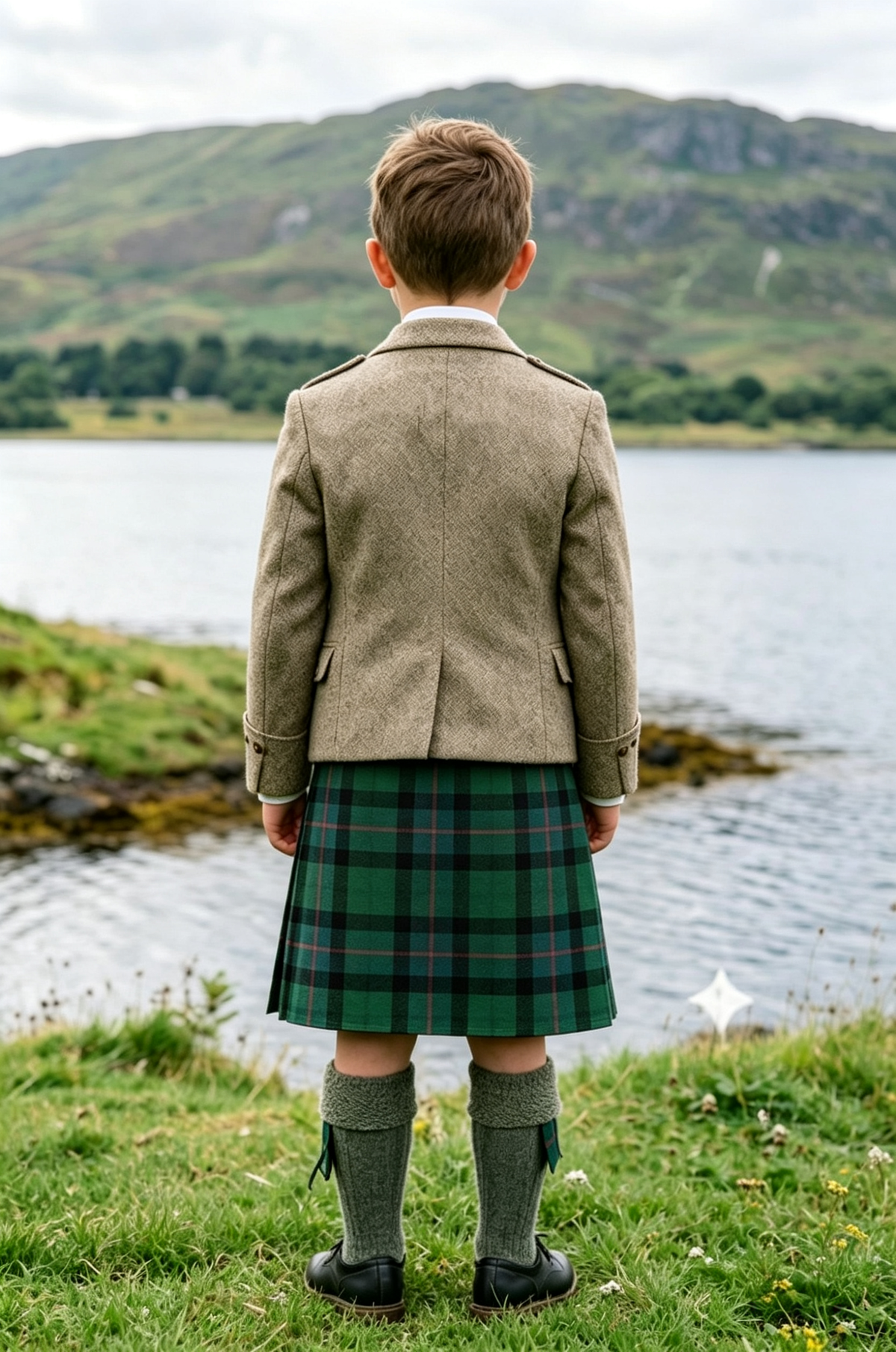 Light Brown Herringbone Boys Scottish Kilt Single Breasted 3 Piece Formal Suit Set