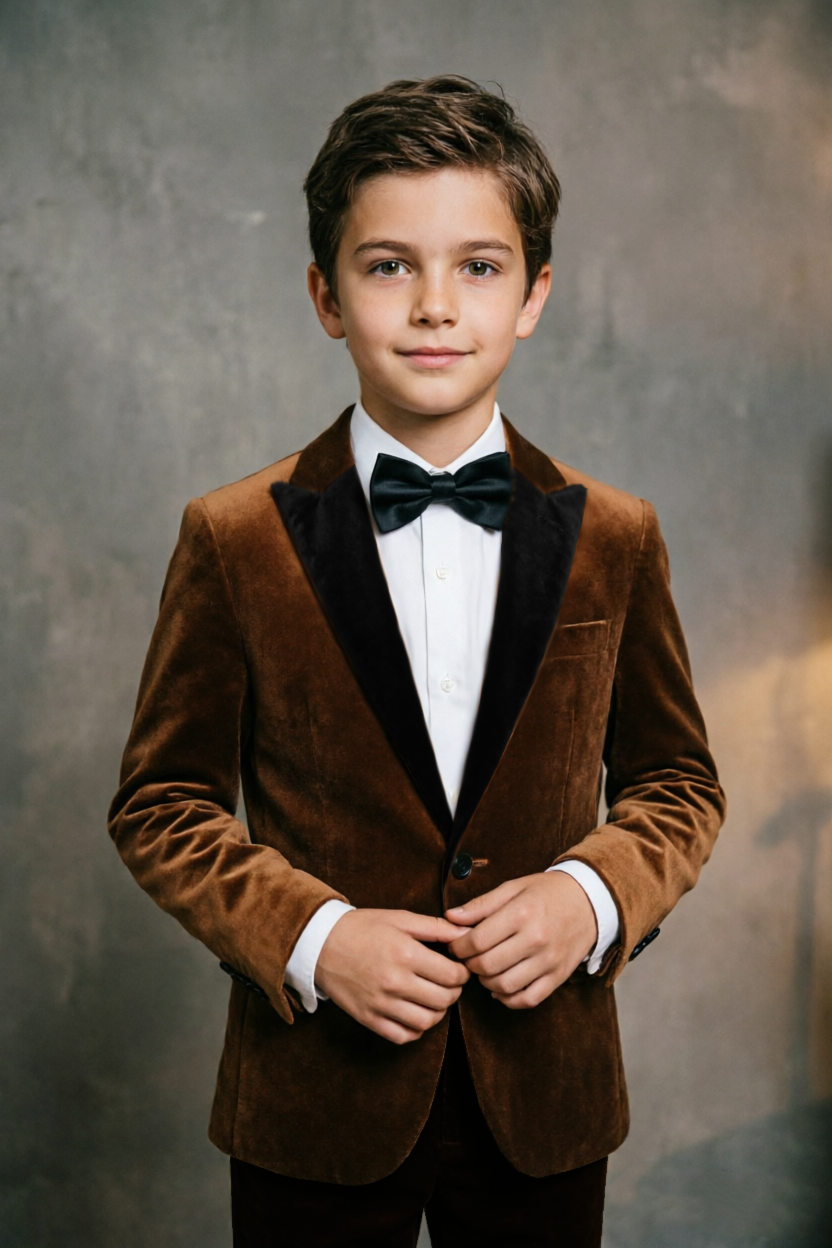 Brown Velvet Tuxedo Single Breasted Blazer with Black Velvet Lapels