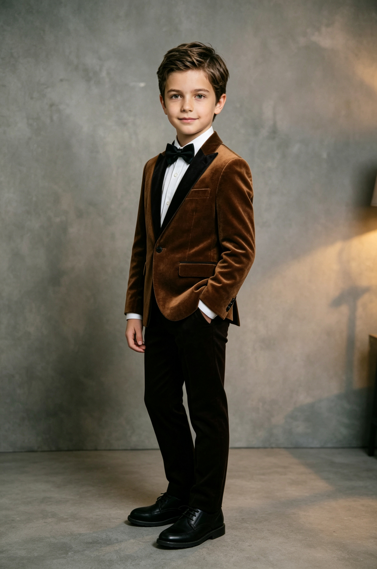 Brown Velvet Tuxedo Single Breasted Blazer with Black Velvet Lapels