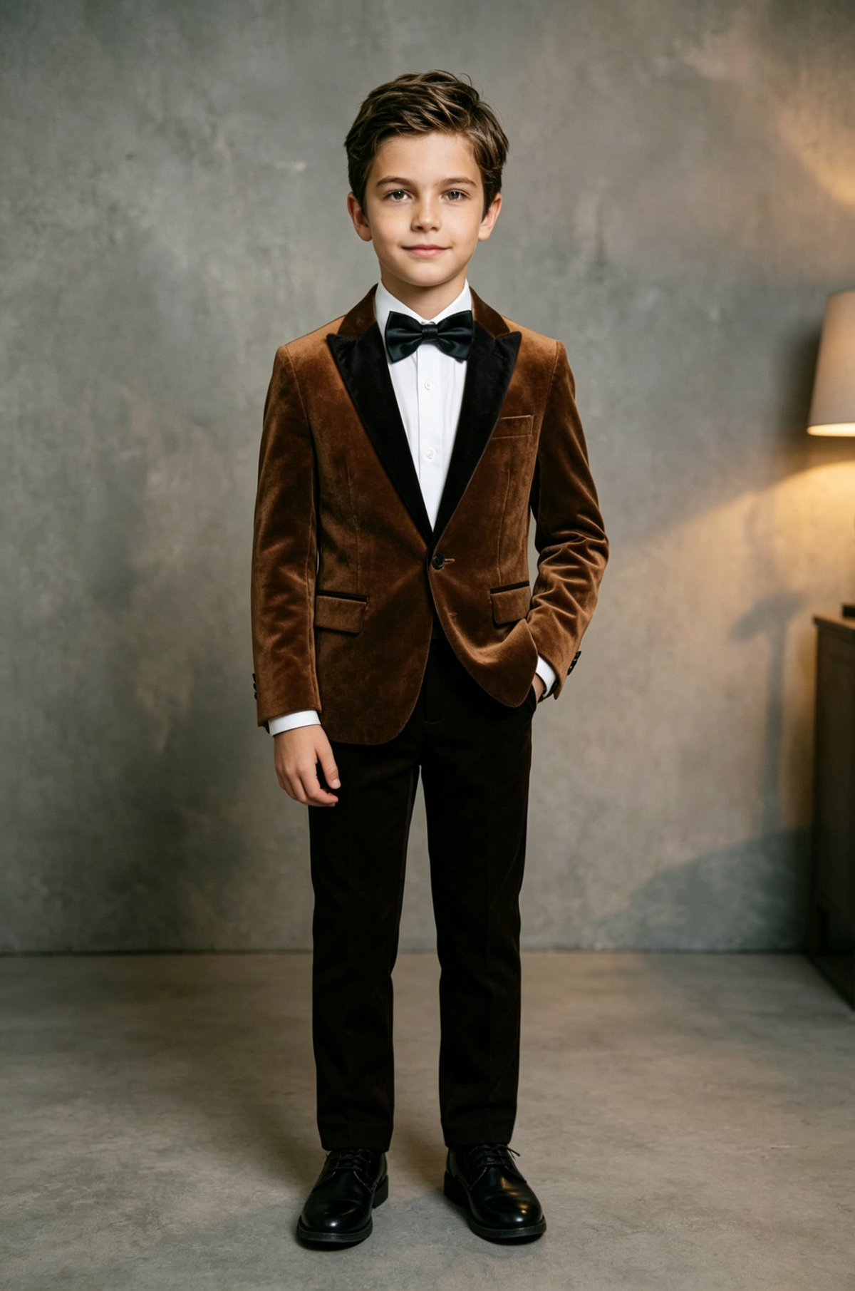 Brown Velvet Tuxedo Single Breasted Blazer with Black Velvet Lapels