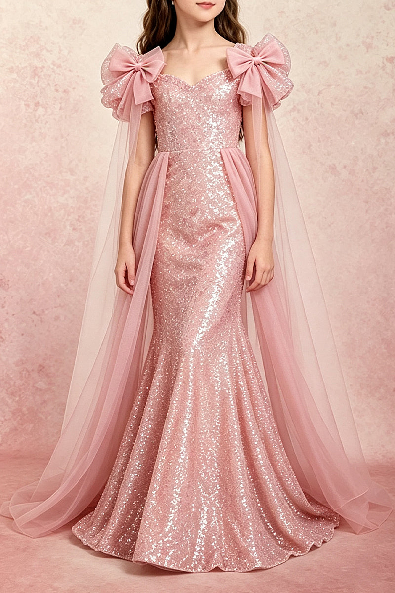 Pink Sequin Tulle Mermaid Flower Girl Dress