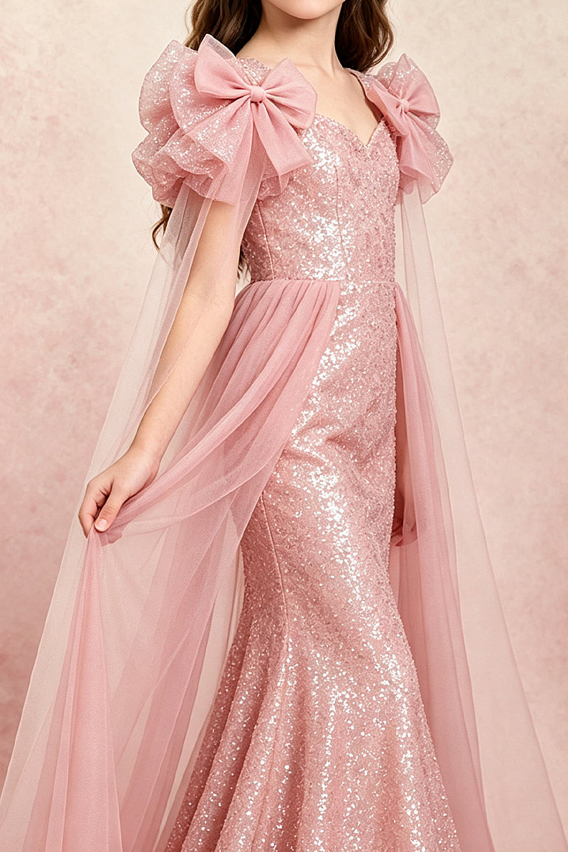 Pink Sequin Tulle Mermaid Flower Girl Dress