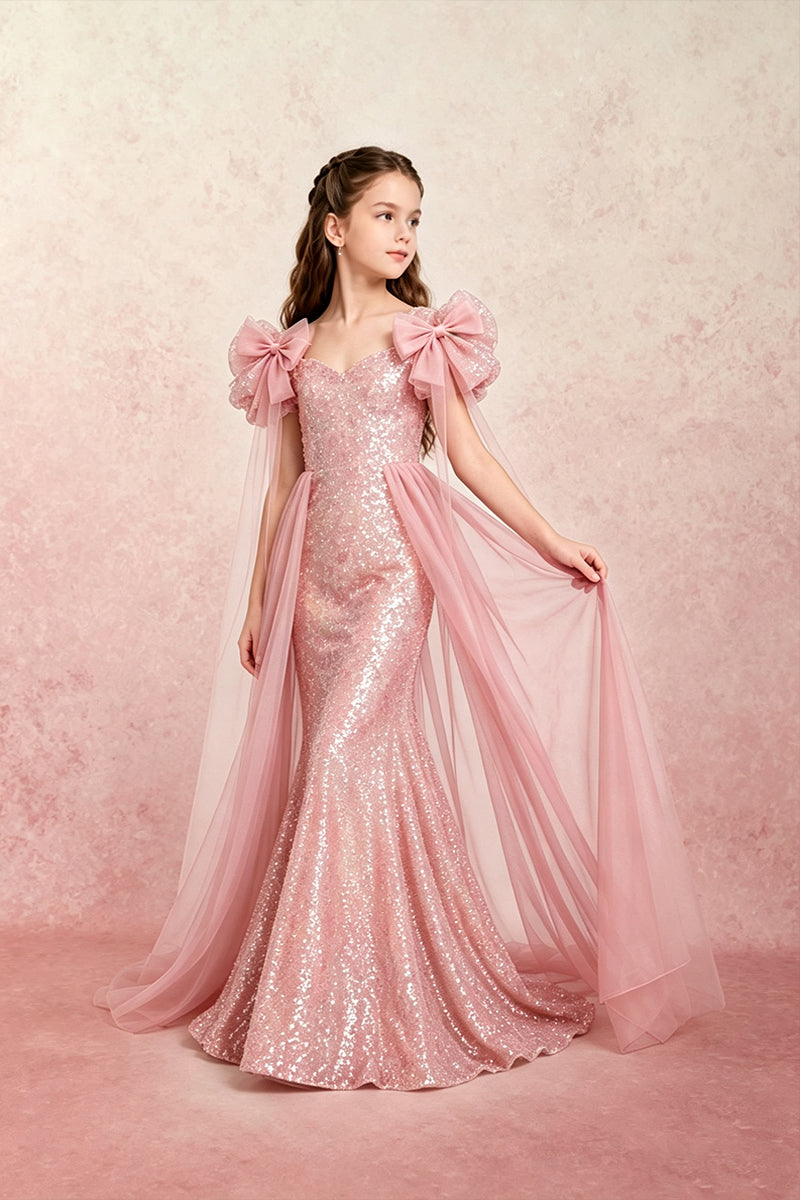 Pink Sequin Tulle Mermaid Flower Girl Dress