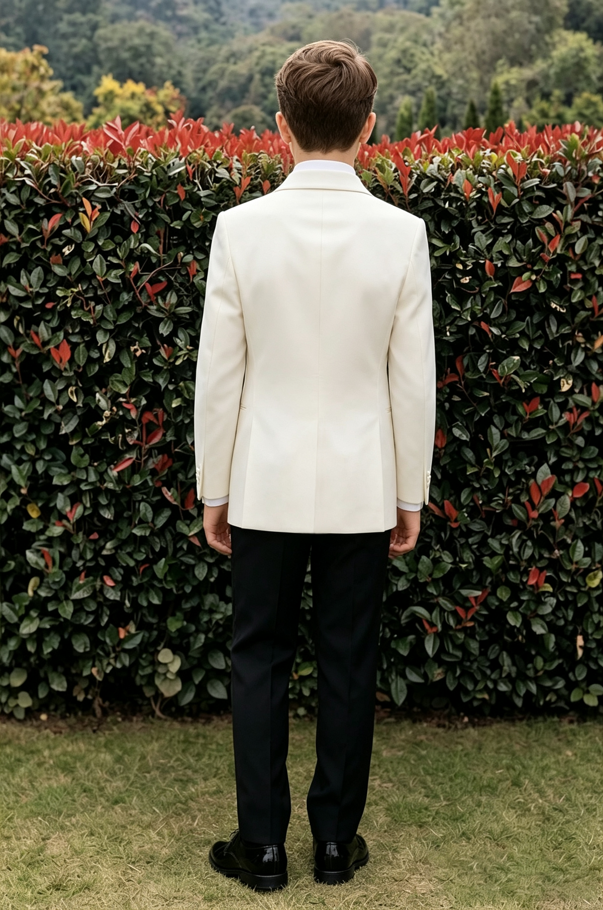Cream & Black Boys Double Breasted 2 Piece Suit