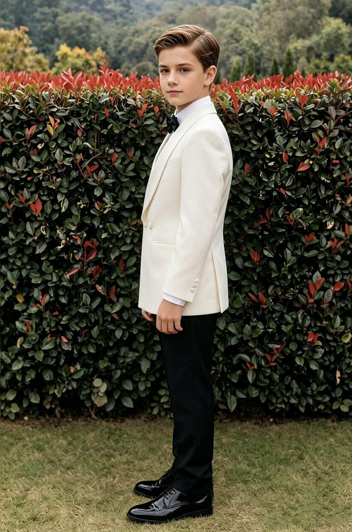 Cream & Black Boys Double Breasted 2 Piece Suit