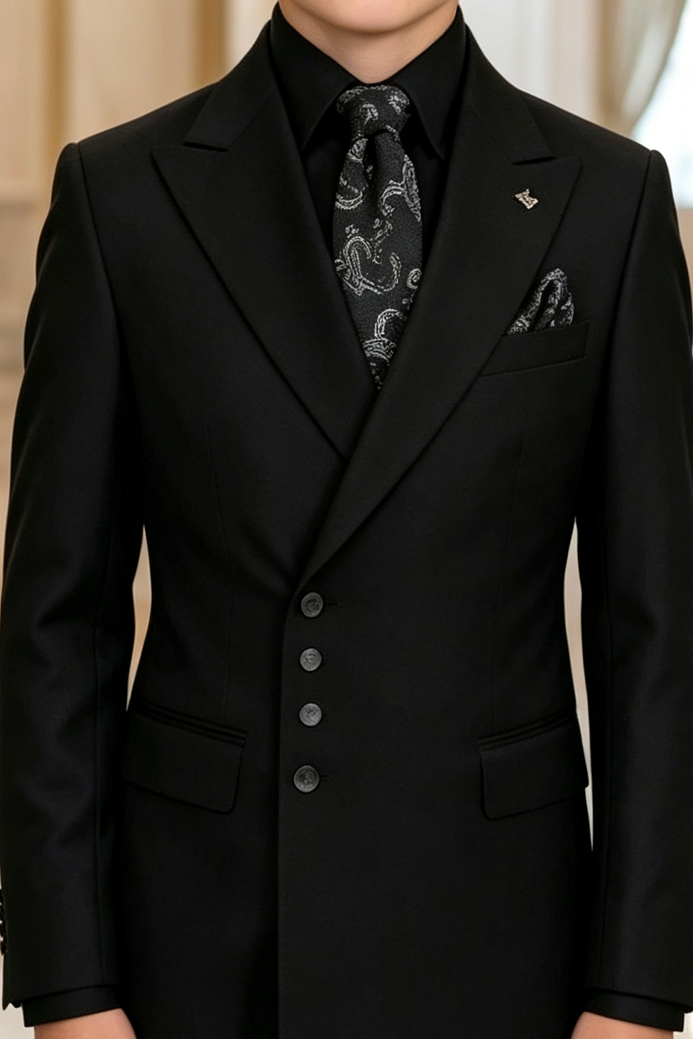 Black Boys Peak Lapel Single Breasted 2 Piece Suit