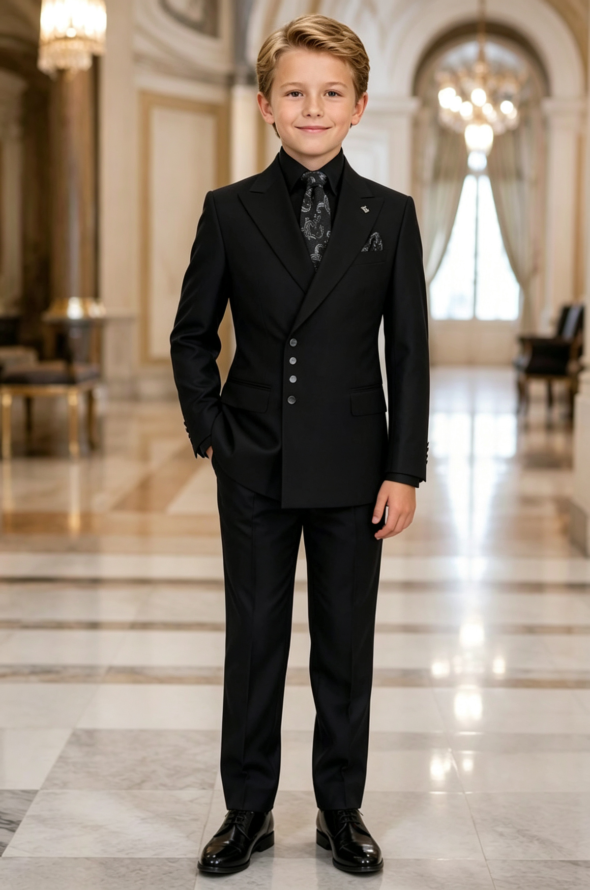 Black Boys Peak Lapel Single Breasted 2 Piece Suit
