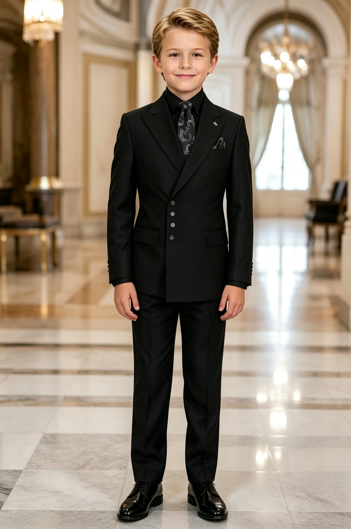 Black Boys Peak Lapel Single Breasted 2 Piece Suit